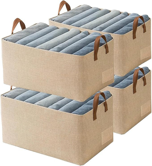 Linen Closet Organizer Storage Bin with Steel Frame, 23L Beige