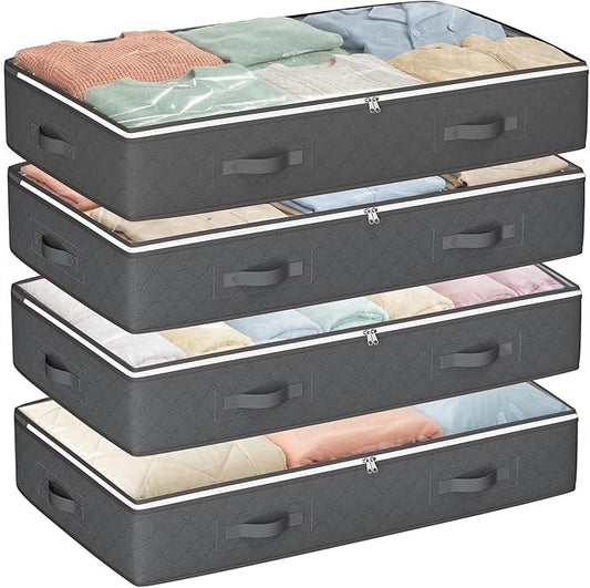 Budding Joy 90L Under Bed Storage Containers, Closet Organizers and Storage Bins, Foldable Underbed Storage Bags for Linen Sheets, Blanket, Clothing, Comforter, Sweaters, Pillows, Wrapping Paper, Grey