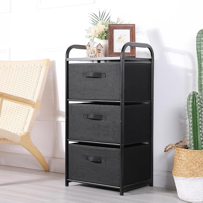 Houser Dresser Storage with 3 Easy Pull Fabric Drawers, Fabric Dresser Tower