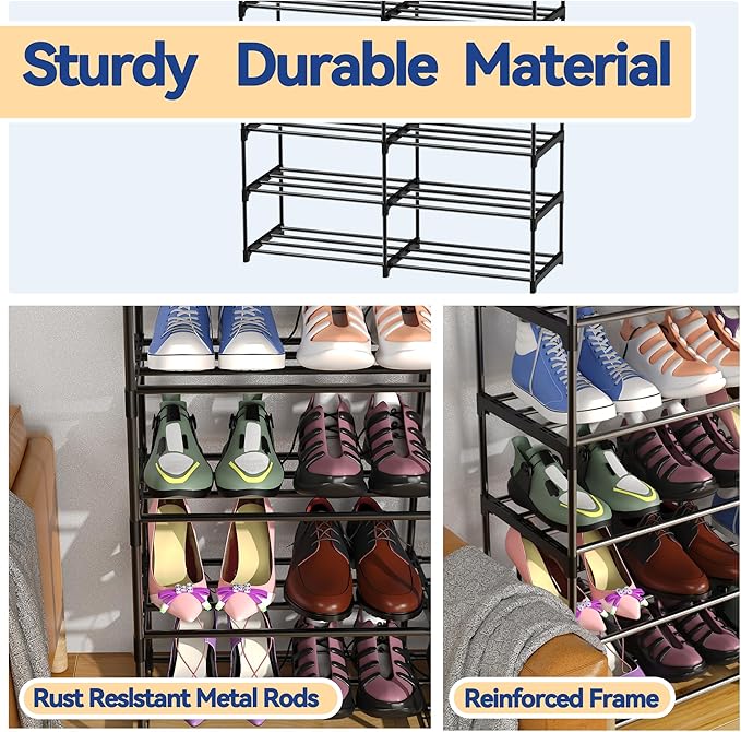 Large Shoe Rack Organizer, 2-Row 8-Tier Tall Shoe Storage Shelf for Closet