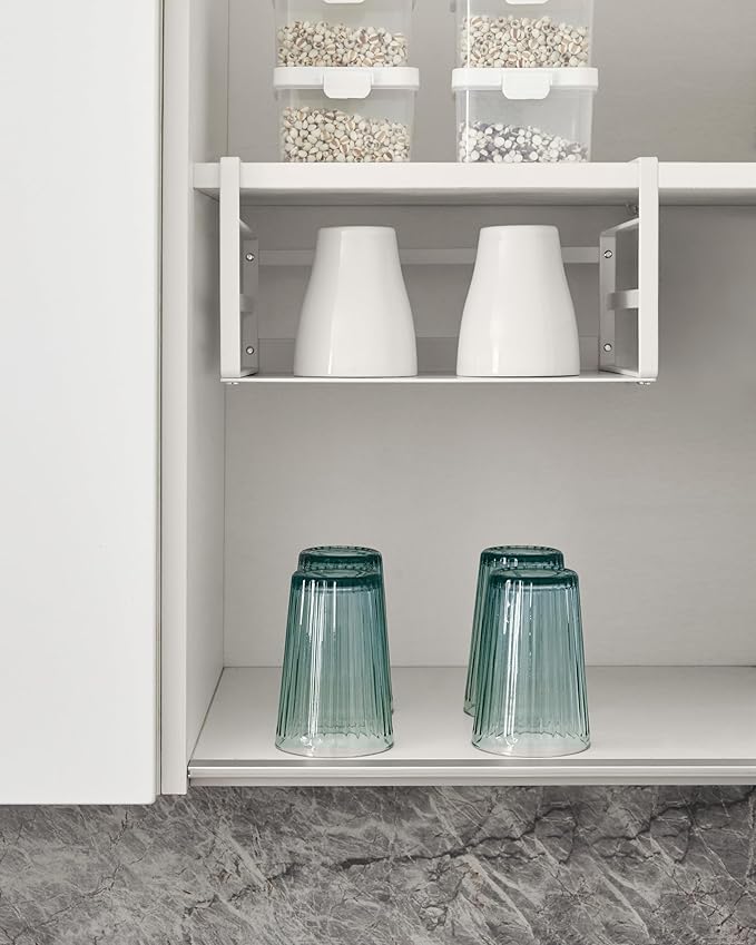 Nxconsu 2 Pack Small Compact Heavy Duty Under Cabinet Organizer, Slide-Under Shelf Basket with Metal Bottom, Hanging Pantry Shelf for Kitchen Cupboard Bookshelf Closet, Holds 15 lbs, White, 11.02"