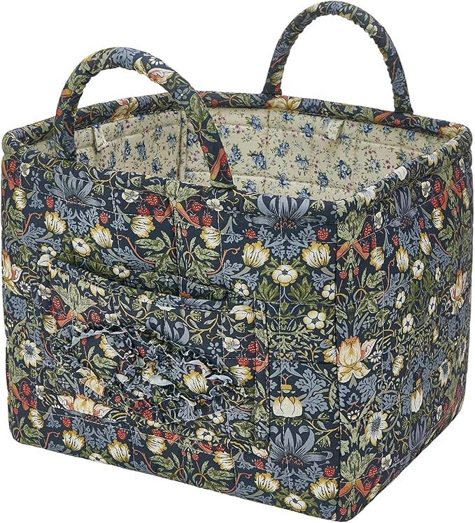 Quilted Fabric Storage Baskets with Handles, Blue