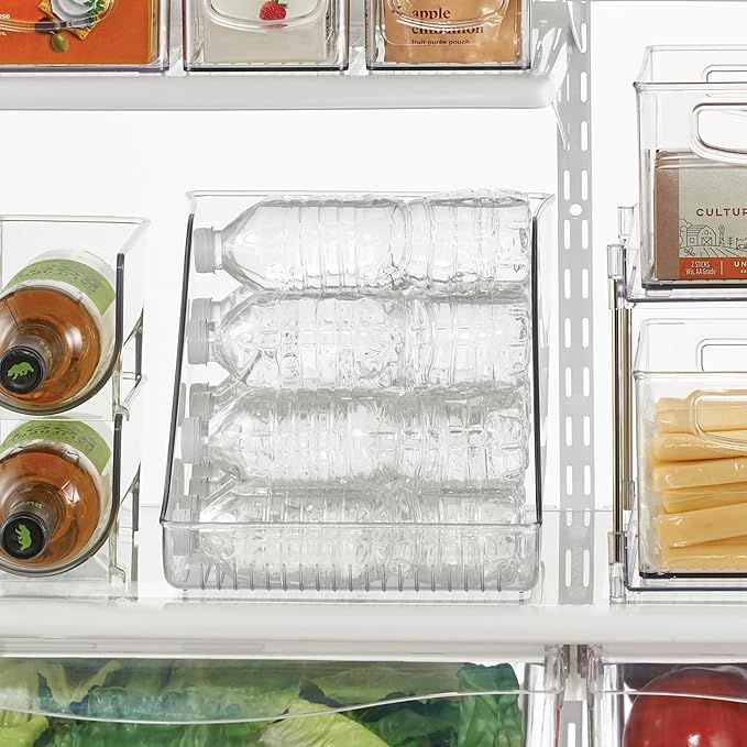 iDesign Plastic Water Bottle Organizer for Fridge, Clear Bottle Holder for Kitchen and Pantry, 2-Pack