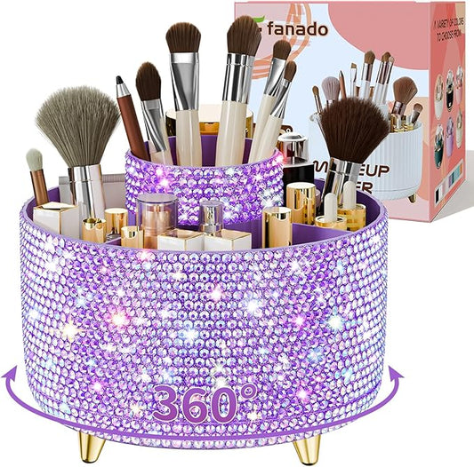 Fanado Bling 360° Rotate Makeup Brush Holder Organizer, Bling dz-Purple