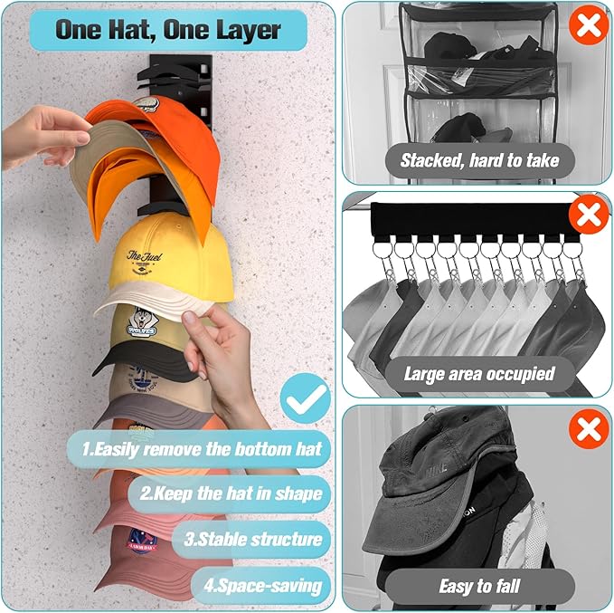 Hat Organizer for Baseball Caps 2Pack, Black