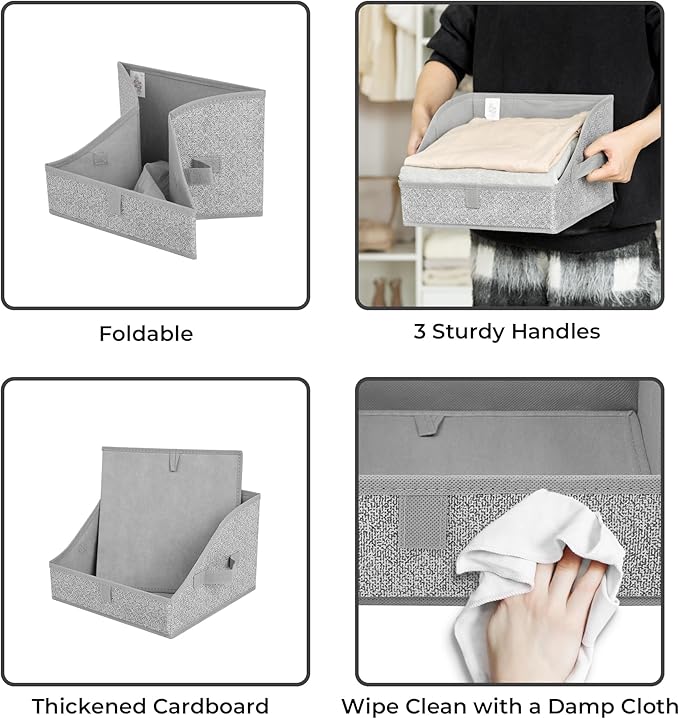 GRANNY SAYS Trapezoid Storage Bin, Closet Shelf Organizers, Fabric Storage Bins with Handles, Closet Shelf Organizers and Storage, Closet Bins for Organizing Clothes Towels, Small, Gray, 3-Pack