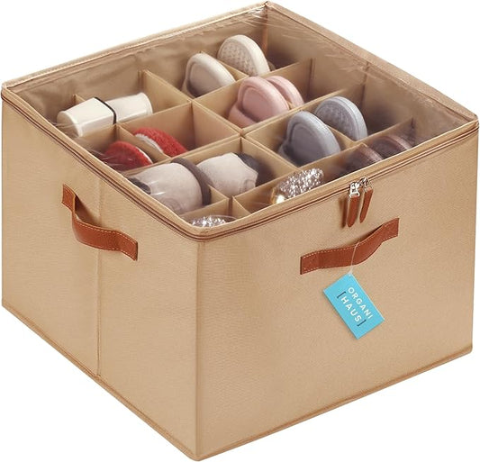 Large Shoe Storage Bin for Closet, Shoe Organizer Box Fits up to 16 Pairs, Brown