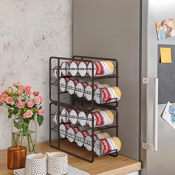 MOOACE Can Organizer for for Pantry, Stackable Soda Can Dispenser Canned Food Storage, Kitchen Cabinet Fridge Beverage Cans Holder, 4 Pack, Bronze