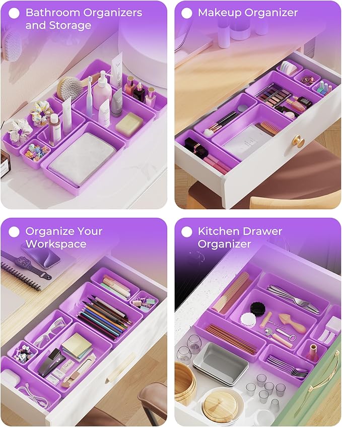 25 PCS Plastic Drawer Organizers Set, Purple
