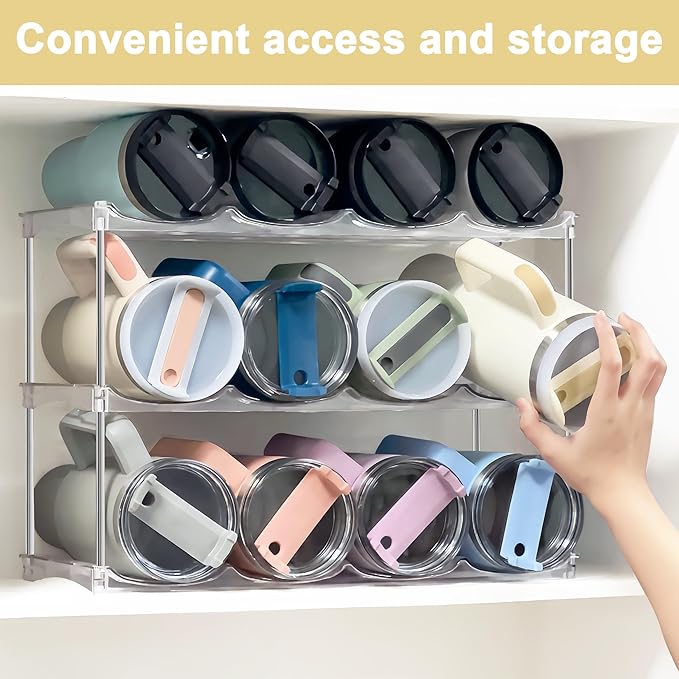 Spaclear Water Bottle Organizer - Stackable Water Bottle Holder for Cabinet, Large Compartment Tumbler Organizer Wine Racks, Kitchen Organization and Storage for Stanley Cup Holder, 4 Tier Hold 16