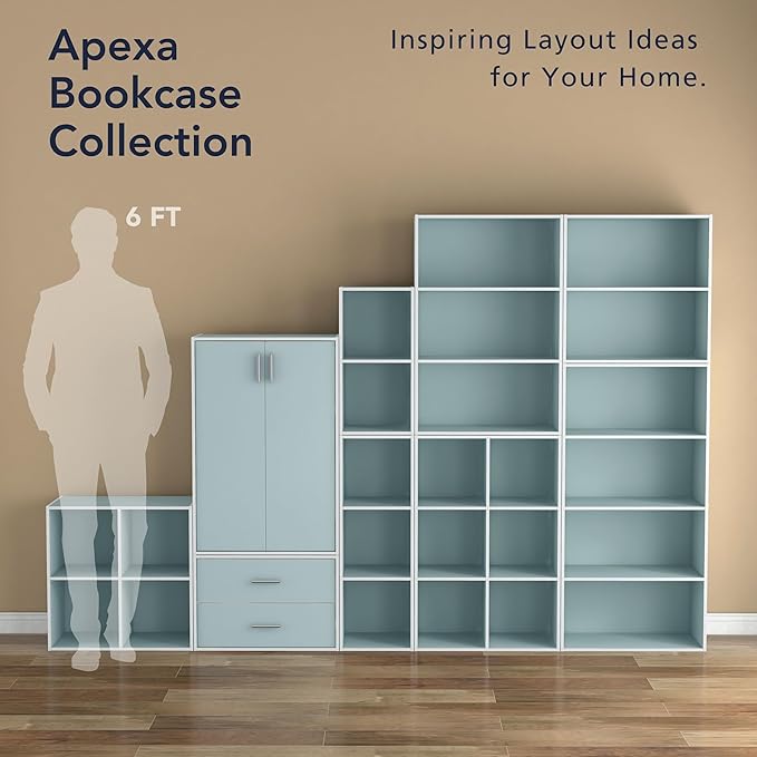 Homes: Inside + Out Apexa 3-Tier Cube Storage Organizer Shelves, Stackable Wood Bookcase Fits Cubby Bins for Organization, Dorm Teen Room Decor & Home Office, Light Blue