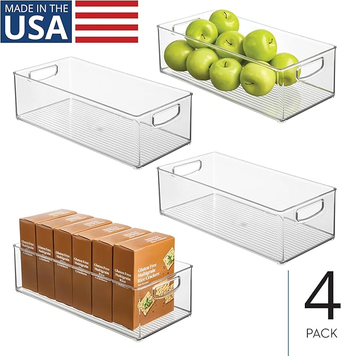 iDesign Stackable Storage Bin - Organizer Bin for Kitchen and Pantry, Set of 4, Clear, Made in USA