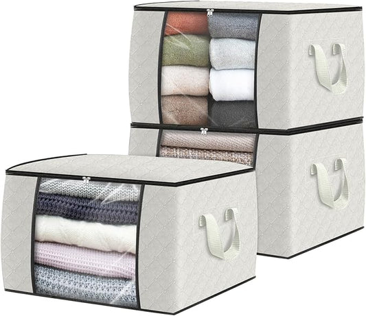 Fab totes 3 Pack Clothes Storage, Ivory White