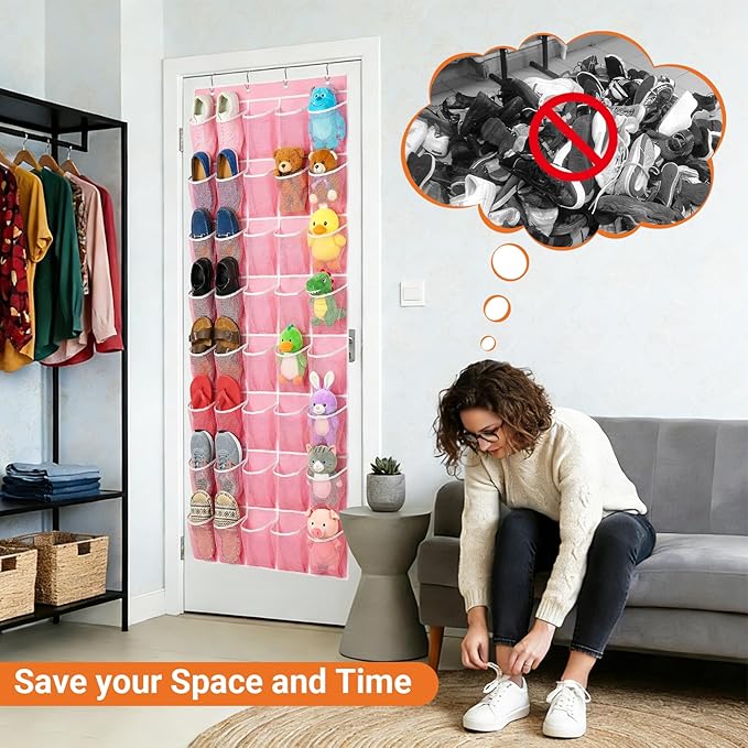 40-Pocket Over the Door Shoe Organizer, Pink-W