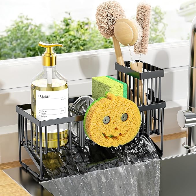 Cisily Kitchen Sink Caddy Organzier with High Brush Holder, 9.25″)