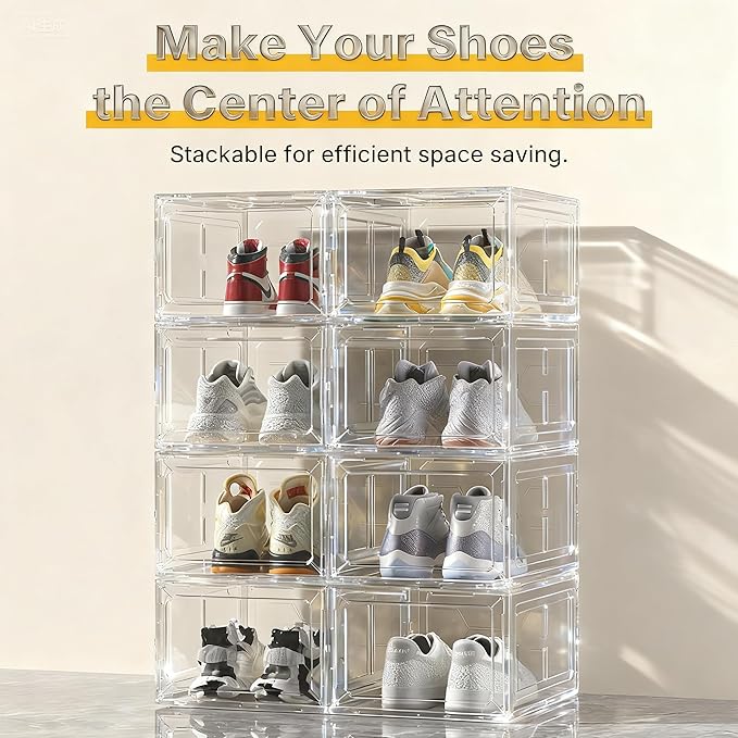 Stackable Clear Green Shoe Boxes 6 Pack with Magnetic Door