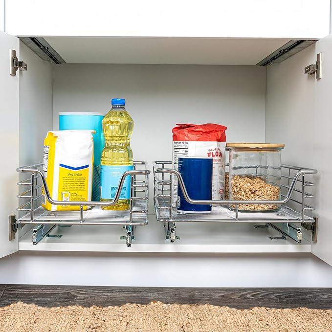Household Essentials Chrome-Plated Steel Pull-Out Organizer with Artisanal