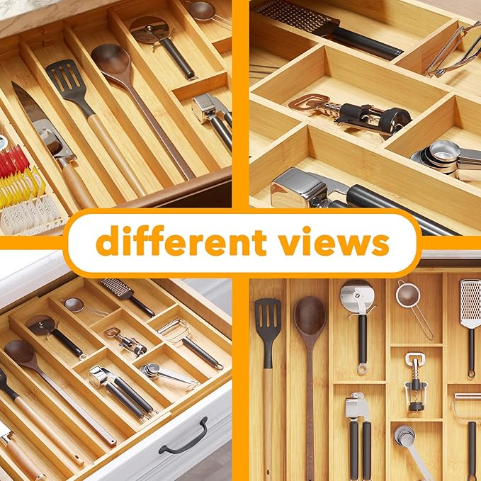Bamboo Utensil Drawer Organizer with Labels