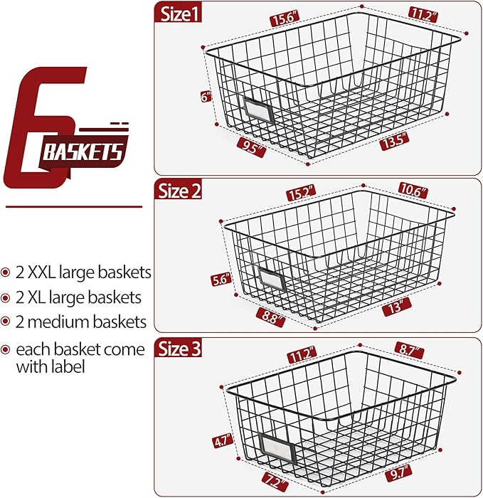 6 Pack Wire Baskets for Pantry Organization and Storage, Kitchen Organizer