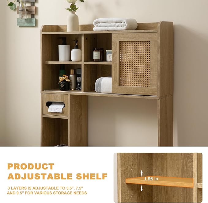 6Tier Over The Toilet Storage Cabinet, Burlywood