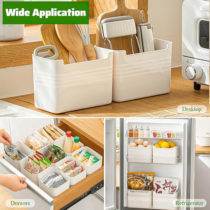 3 Pack Refrigerator Organizer Box, Plastic Refrigerator Side Door Storage Containers, Space-Saving Organizer Bins for Fridge, Refrige Drawers for Fruit and Vegetable (White, S×3)
