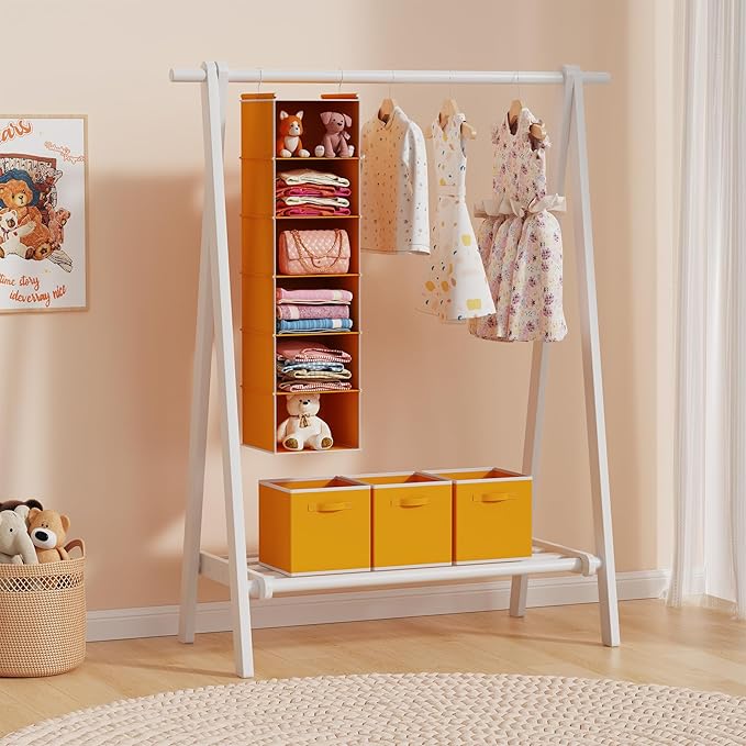MAX Houser 6-Shelf Hanging Closet Organizer, Hanging Storage Shelves with 2 Sturdy Hooks Space-Saving for Bedroom, Foldable (Yellow)