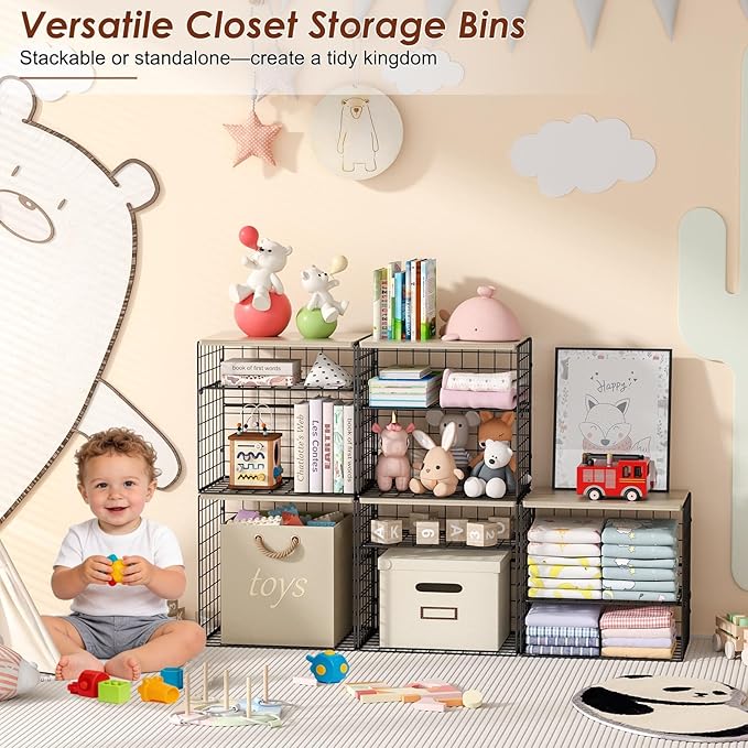 4-Tier Widened Closet Organizers and Storage, Extra Long Stackable Closet Shelf Organizer with Adjustable Dividers and Wood Top, Large Closet Storage Basket for Clothes, Jeans, Wardrobe Organization