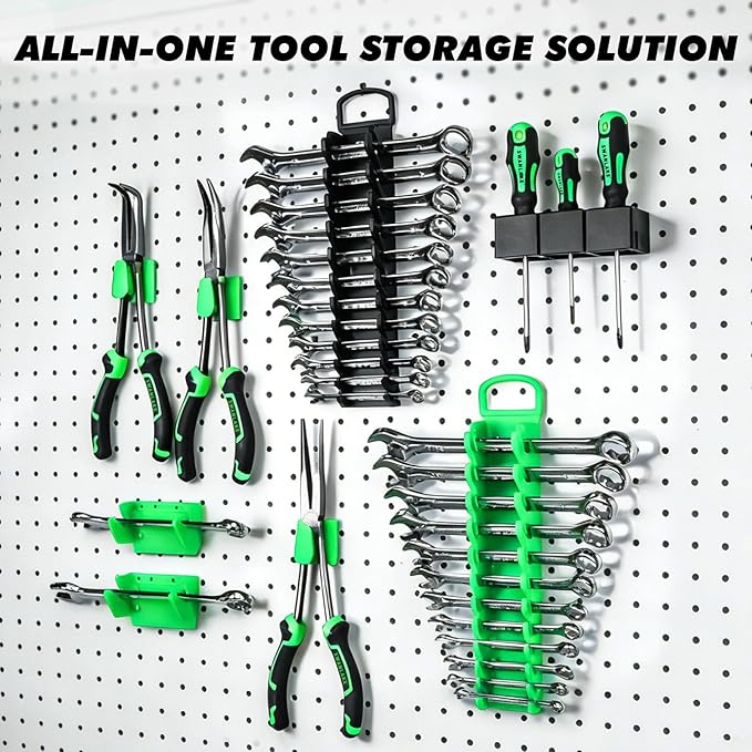 20-Piece Magnetic Tool Organizer Set, 1/4", 3/8", 1/2" SAE & Metric Socket Organizers, 2 Large Wrench Holders, 24-Slot Wrench Rails, Plier and Screwdriver Wall Mount Storage