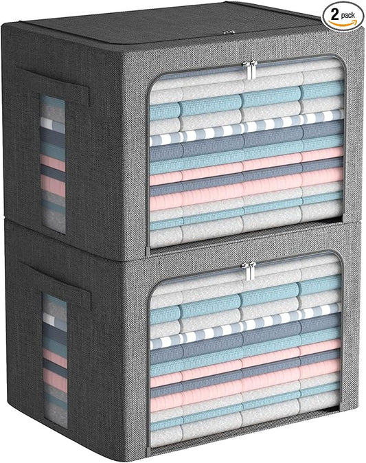 2 Pack Clear Window Storage Bins Large Foldable Fabric Storage Bins Boxes