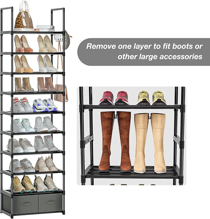 Tall Shoe Rack Narrow 10 Tier Shoes Rack 20 25 Pairs