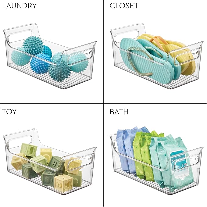 iDesign Condiment Organizer for Fridge - Plastic Fridge Organizer Bins with Handles, Set of 4, Clear