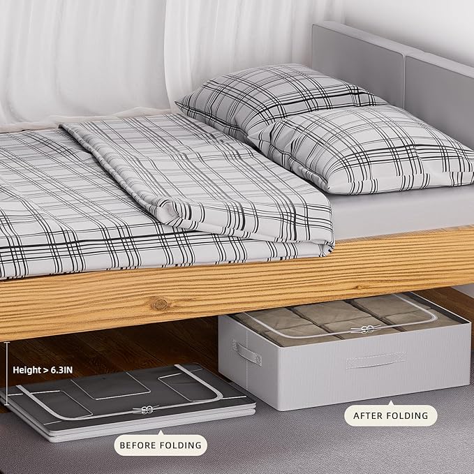 CYhom 3Pcs Under Bed Storage Bins with Metal Frame - Shoe Organizer for Closet with Clear Cover Oxford Fabric Sturdy Underbed Container Foldable Stackable Clothes Organizer (Grey, 23.5x19.7x6.3)