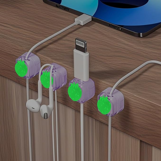 9Pack Magnetic Cable Clips for Nightstand, Adhesive Night-Glowing Cord Holder Organizer for Office Home Desk Wall Car (Purple,Strawberry)