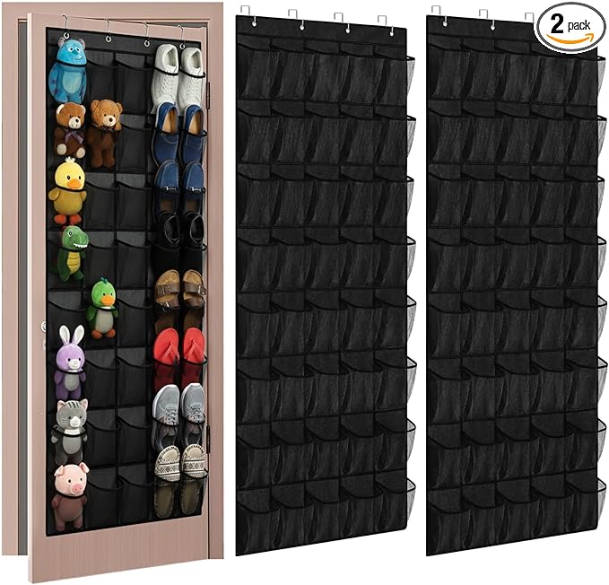 40-Pocket Over the Door Shoe Organizer, 2PCS Hanging Shoe Rack for Closet Door,Shoes Storage Holder Hanger with Large Mesh Pocket for Women Men Shoes,Flip Flops (Black2)