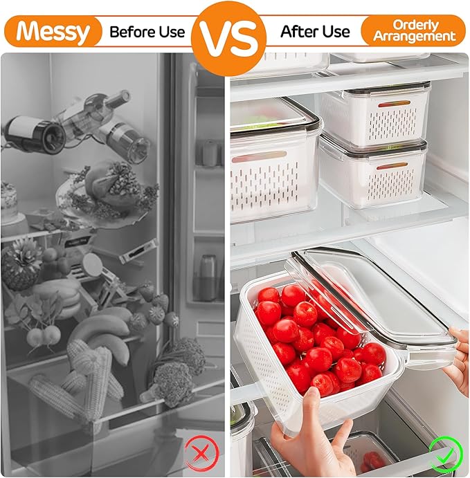 5-Pack Fruit Storage Containers for Fridge with Removable Colanders
