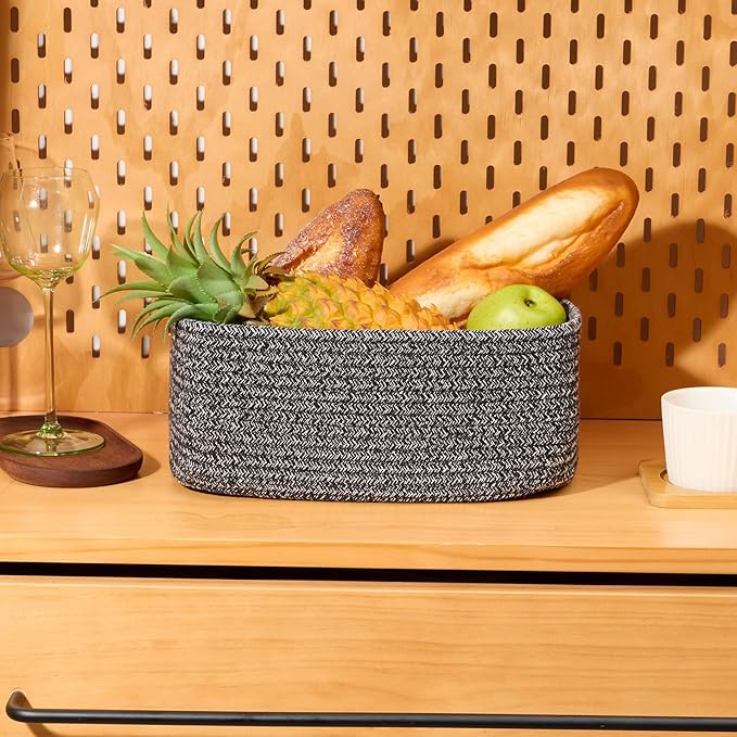 MiniArk Small Storage Baskets for Organizing | Closet Organizer Bins | Shelf Toy Basket | Woven Rope Baskets | Cube Decorative Box | Shallow Basket | 11.5x7.5x4.7” | 4 Packs Dark Gray