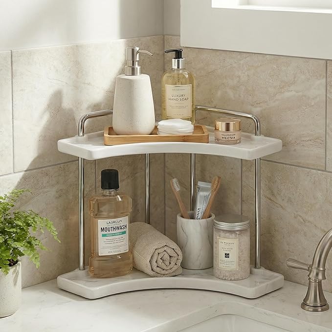 Ceramic Bathroom Corner Countertop Organizer