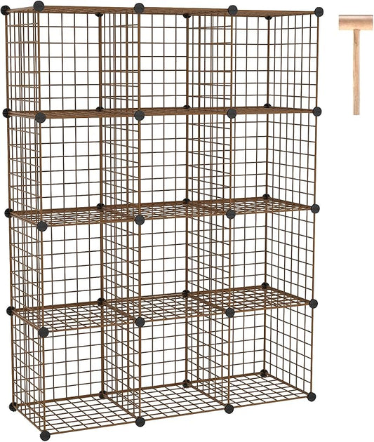 Wire Cube Storage, 12, Cube Organizer Metal C Grids, Brown UWCS3012R