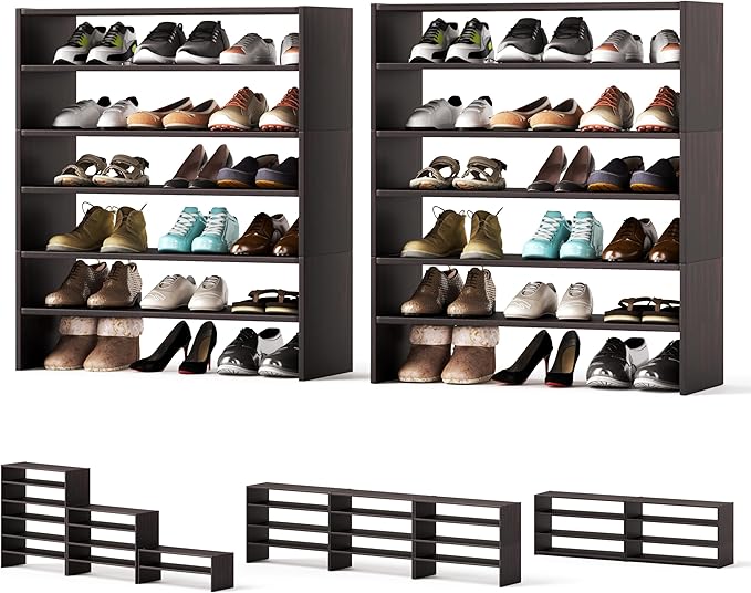 Tangkula Stackble Shoe Rack, Space Saving 6-Tier Corner Shoe Storage Shelf for 18 Pairs, 3-in-1 Adjustable White Shoe Organizer for Front Door Entryway (2, Coffee)