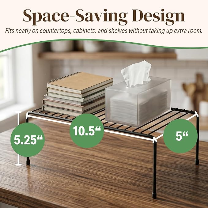 Evelots Kitchen Cabinet Wire Shelf Organizer/Rack - 2 Pack Sturdy Metal Shelf Risers - Double Your Counter Space - Great for Kitchen, Freezer, Pantry and Bathroom - Rustproof - Black