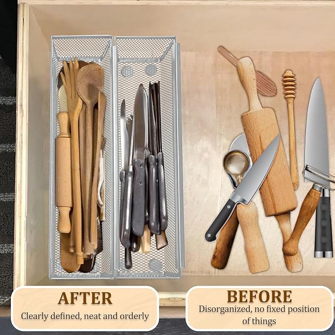 4PCS Drawer Organizer for Kitchen, 12 * 3 * 2 Inches,Grey