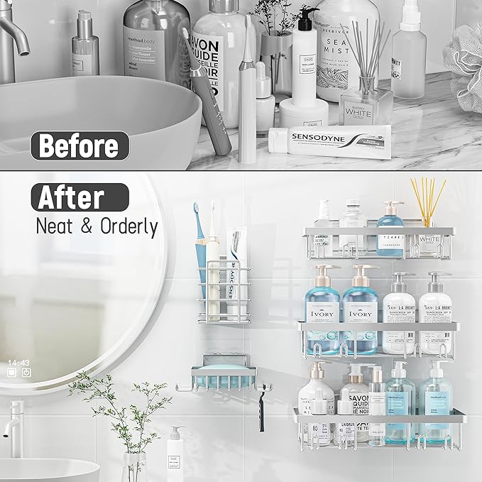 10 Pack Shower Caddy Organizer Rack Shelf for Inside Shower, Silver