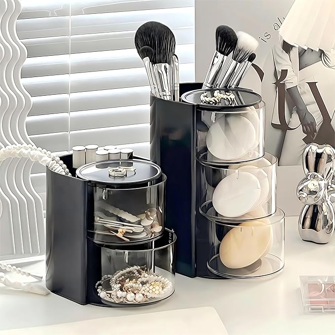 Azurphoric Hair Accessories Organizer with Hair Brush Holder, Black, 2-Layer