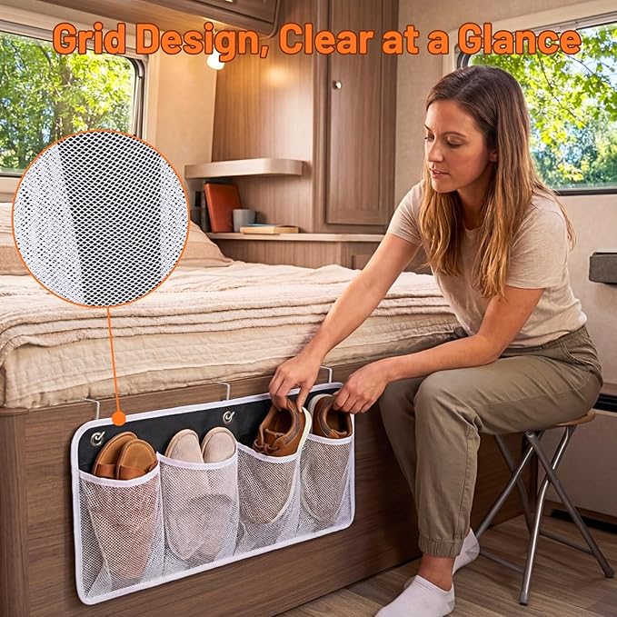 RV Shoe Storage for Bedside, 4 Pocket Wall Mounted Entryway Shoes Rack