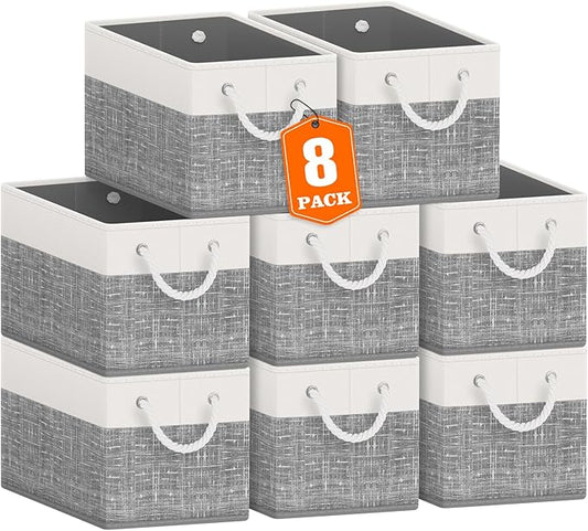 Fab totes Storage Bins 8-Pack, White & Grey