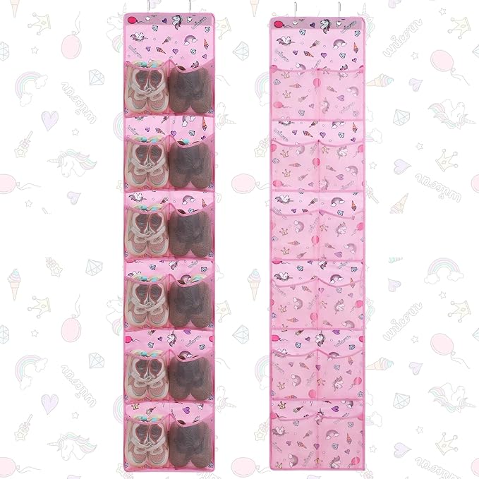 2 Pcs Kids over The Door Shoe Organizer 24 Pockets Unicorn Baby Water Bottle