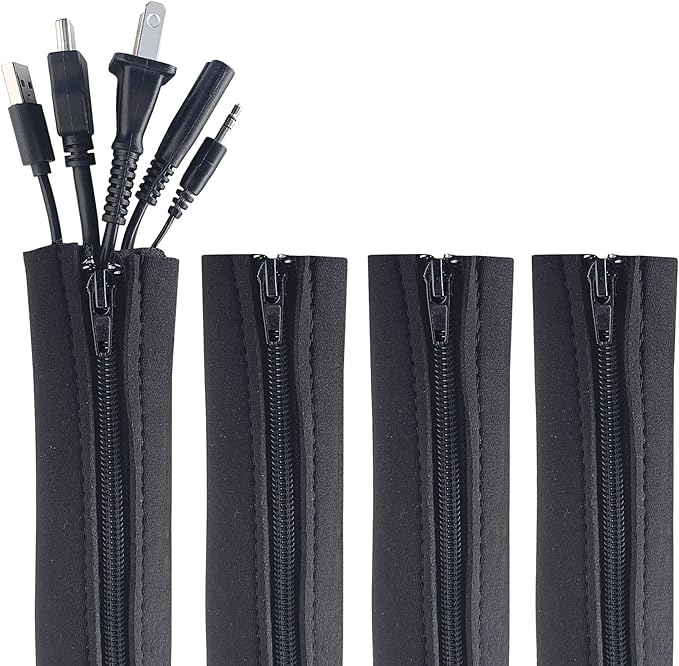 Zipper Cable Sleeves, 24 x 4 in, 4 Pack – Black