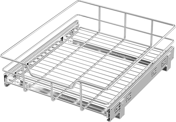 Pull Out Cabinet Organizer 14" W X 17" D, Slide Out Drawers For Kitchen Organizers and Storage, Pull Out Drawers For Cabinets Capacity Heavy Duty Caddy, Cabinet Shelves Chrome-Plated, Bathroom Pantry