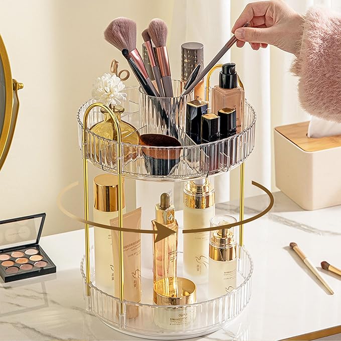 360 Rotating Makeup Organizer for Vanity, White