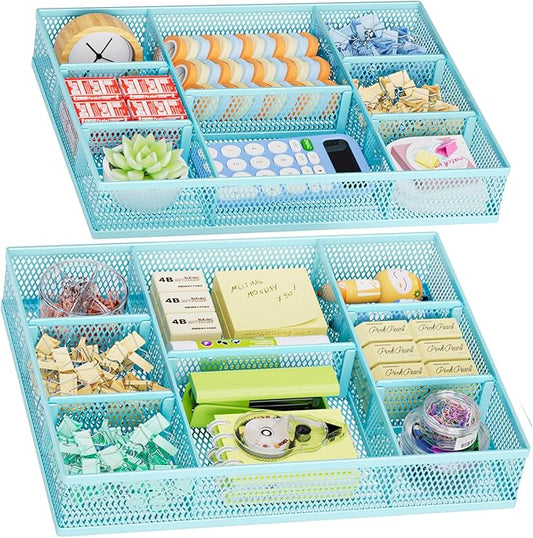 2 Pack Desk Drawer Organizer, Blue